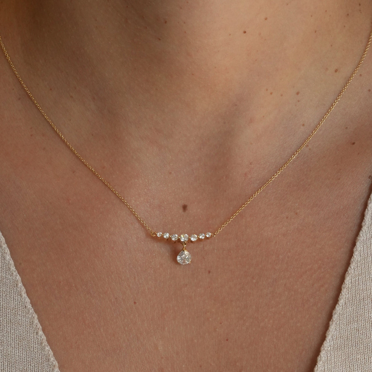 Gold Lab Diamond Curve with Pear Drop Necklace