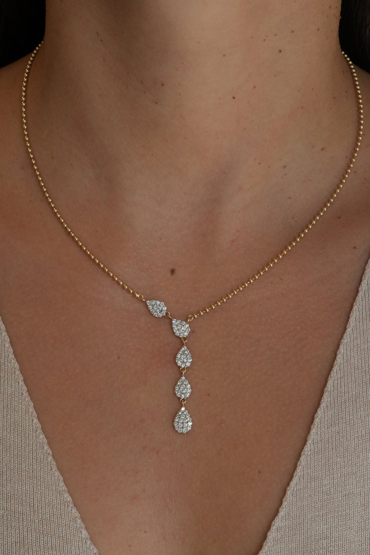 Gold Diamond Illusion Pear Drop Ball Necklace