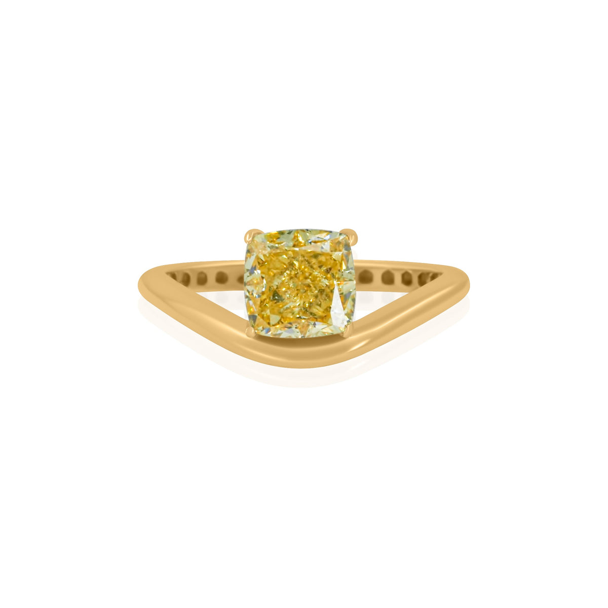 Gold Lab Yellow Diamond Cushion Wave Pinky Ring