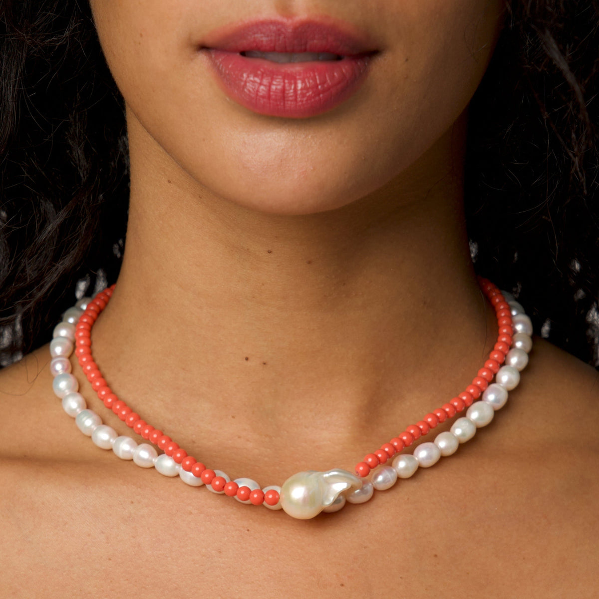 Vintage Coral Pearl Necklace