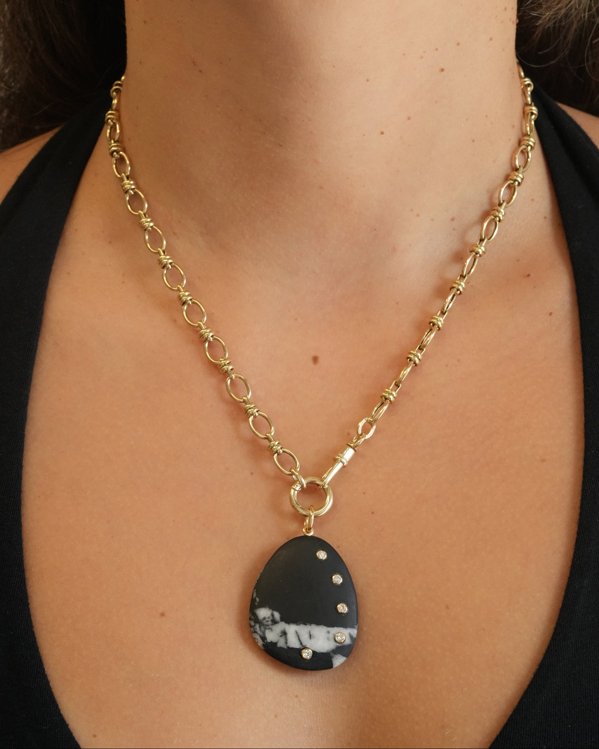 Gold Diamond Natural Agate Pendant