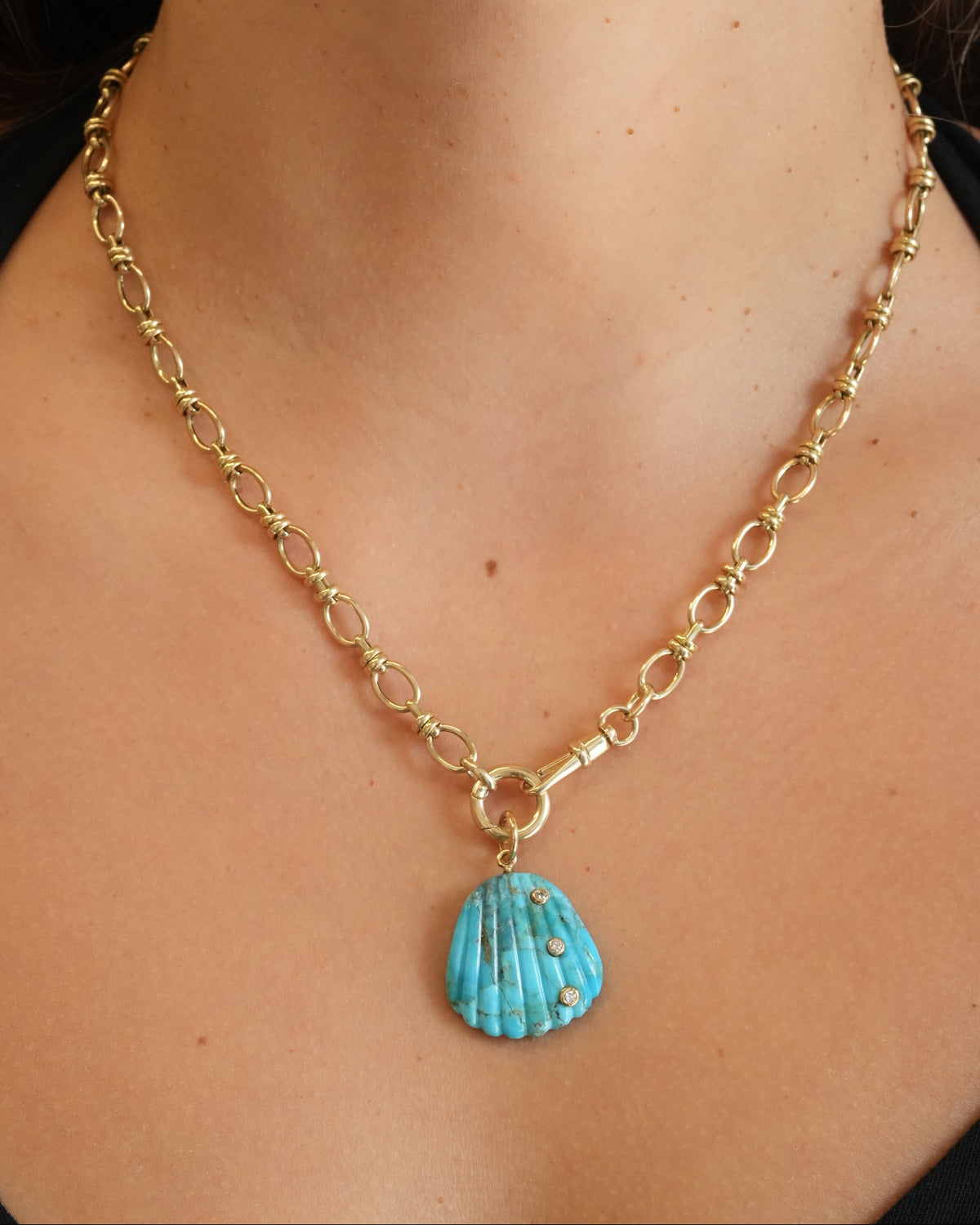 Gold Diamond Turquoise Shell Pendant