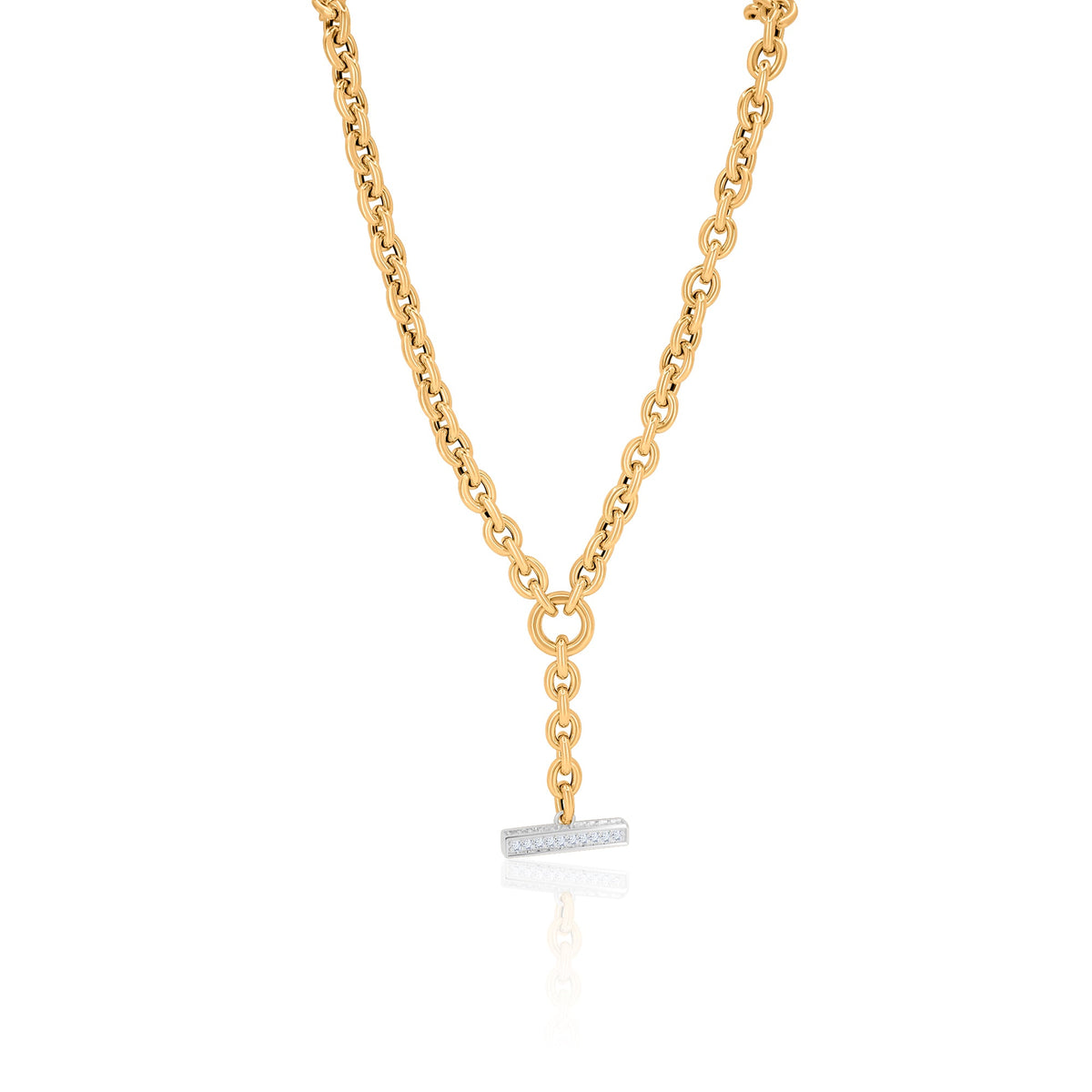 Gold Diamond Round Link Lariat Necklace