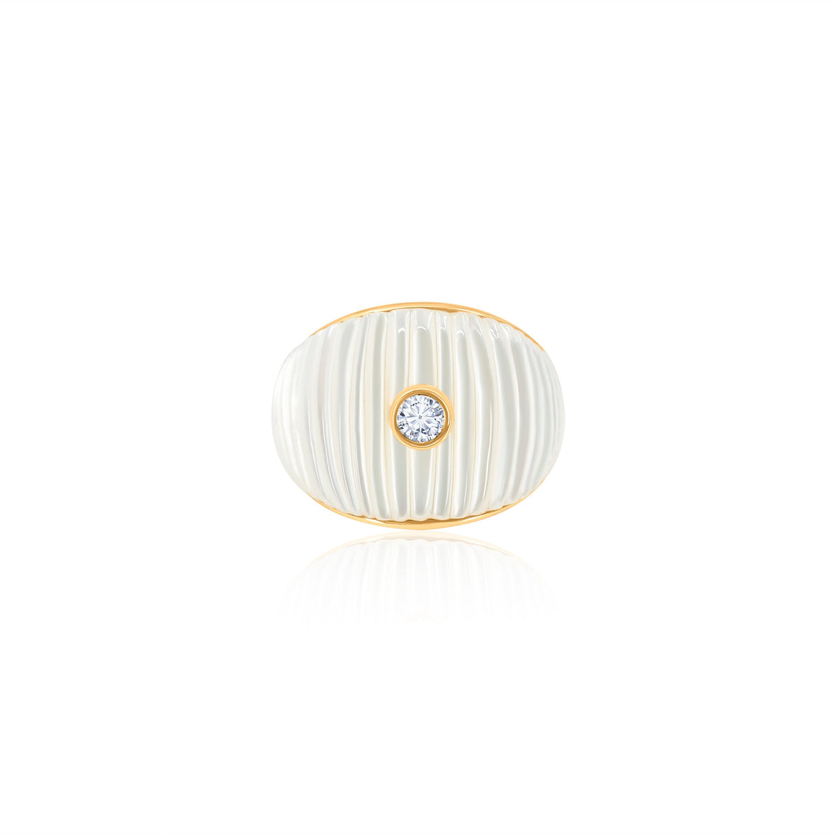 Gold Diamond Mother Of Pearl Fluted Dome Ring