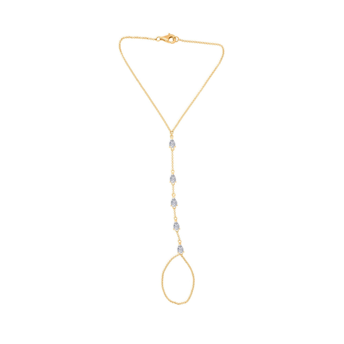Gold Lab Diamond Pear Hand Chain Bracelet