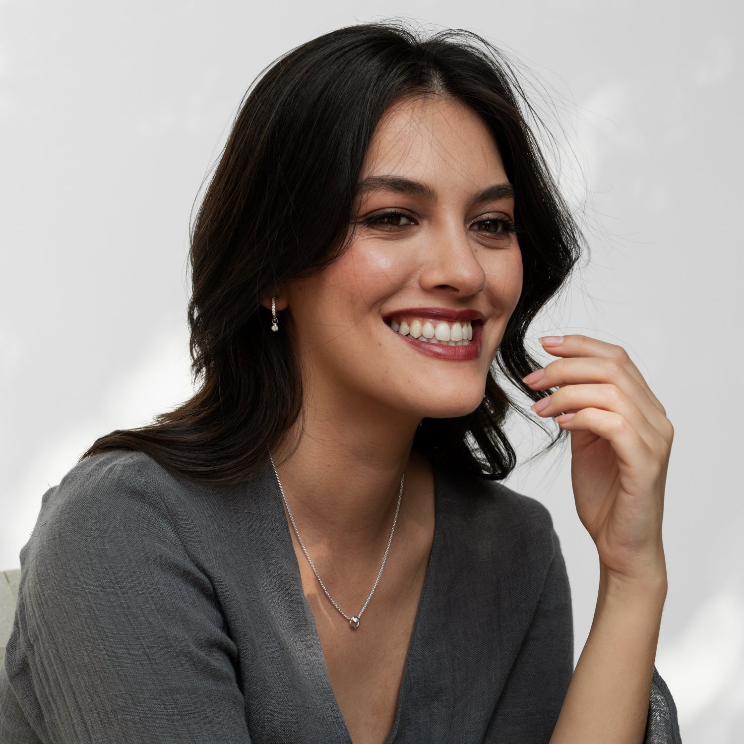 White Sapphire Dewdrop Charm Hoops