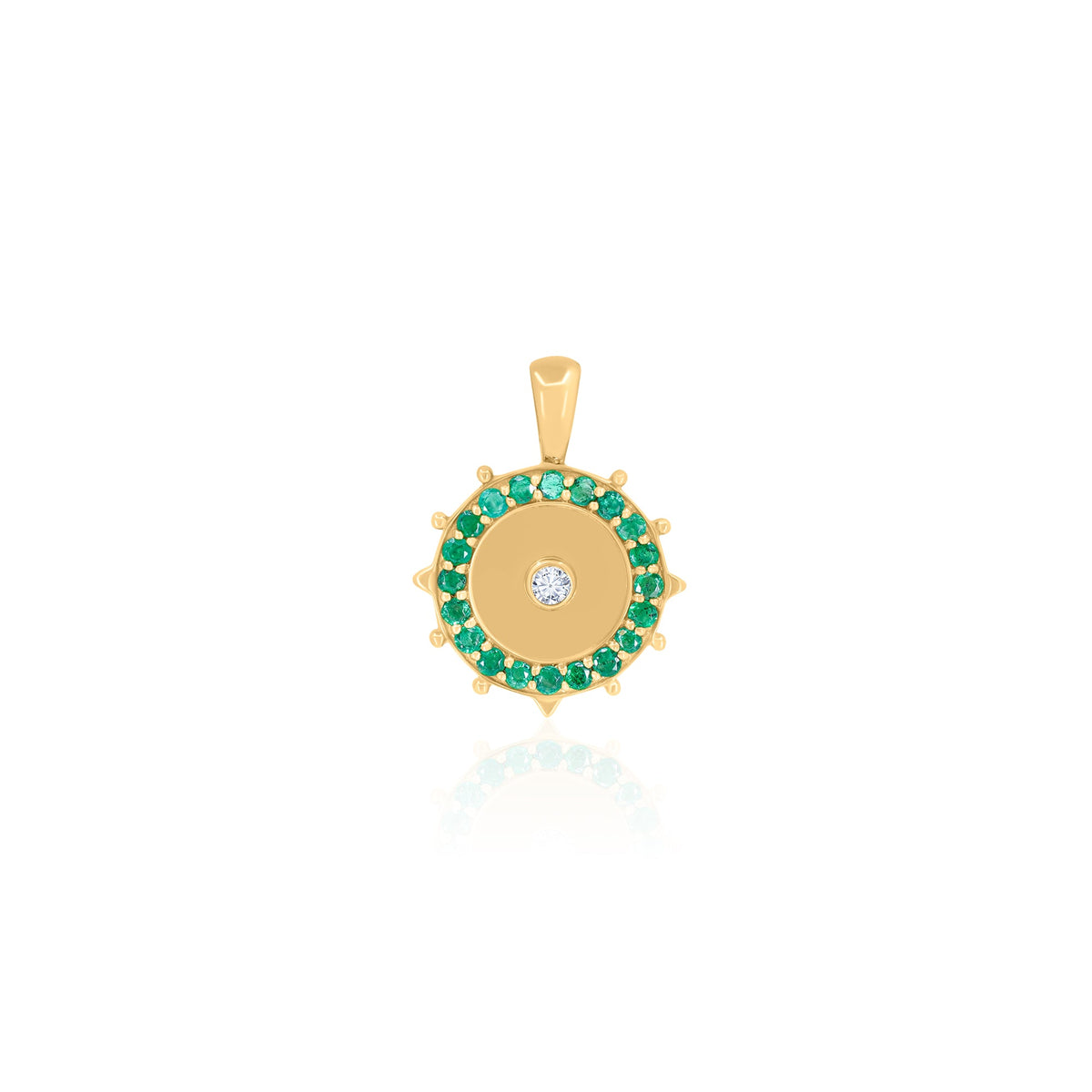 Gold Diamond Emerald Round Medallion Pendant