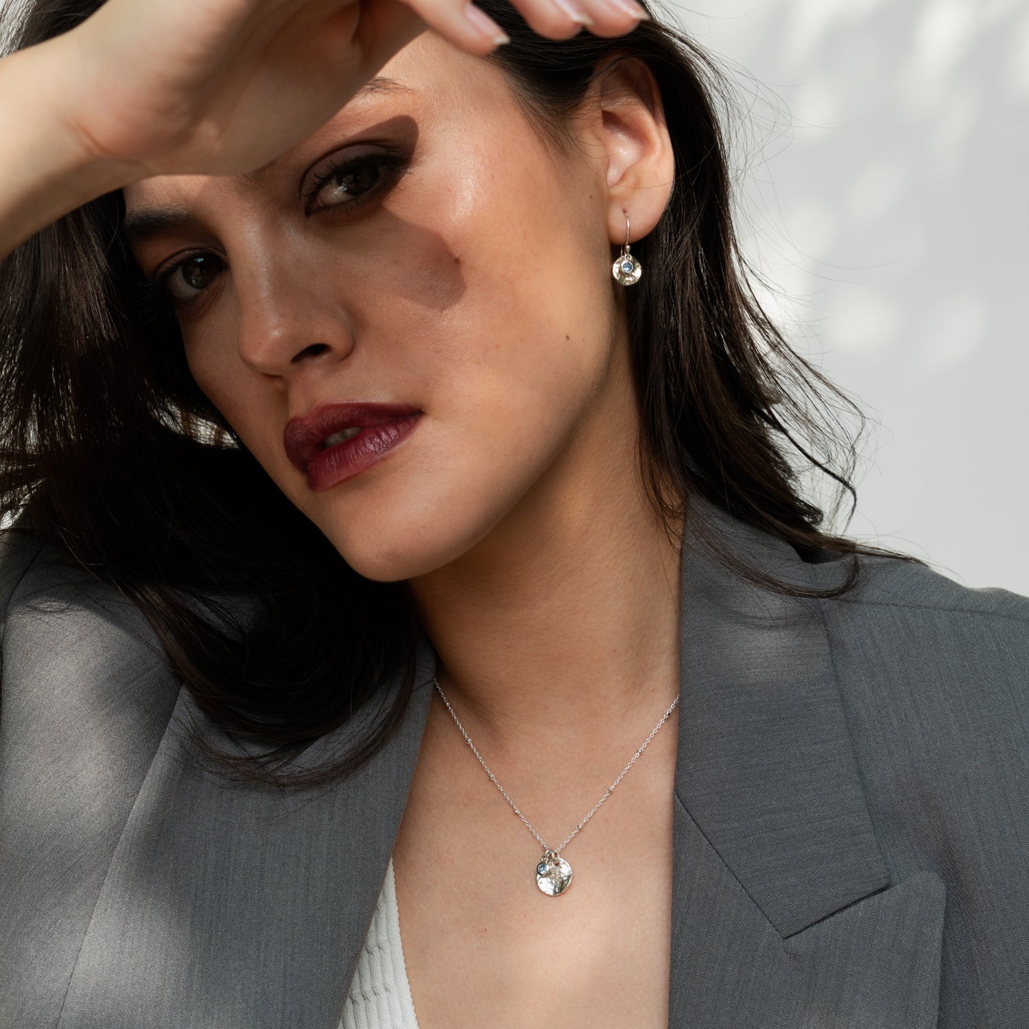 Hammered Disc & Aquamarine Array Earrings