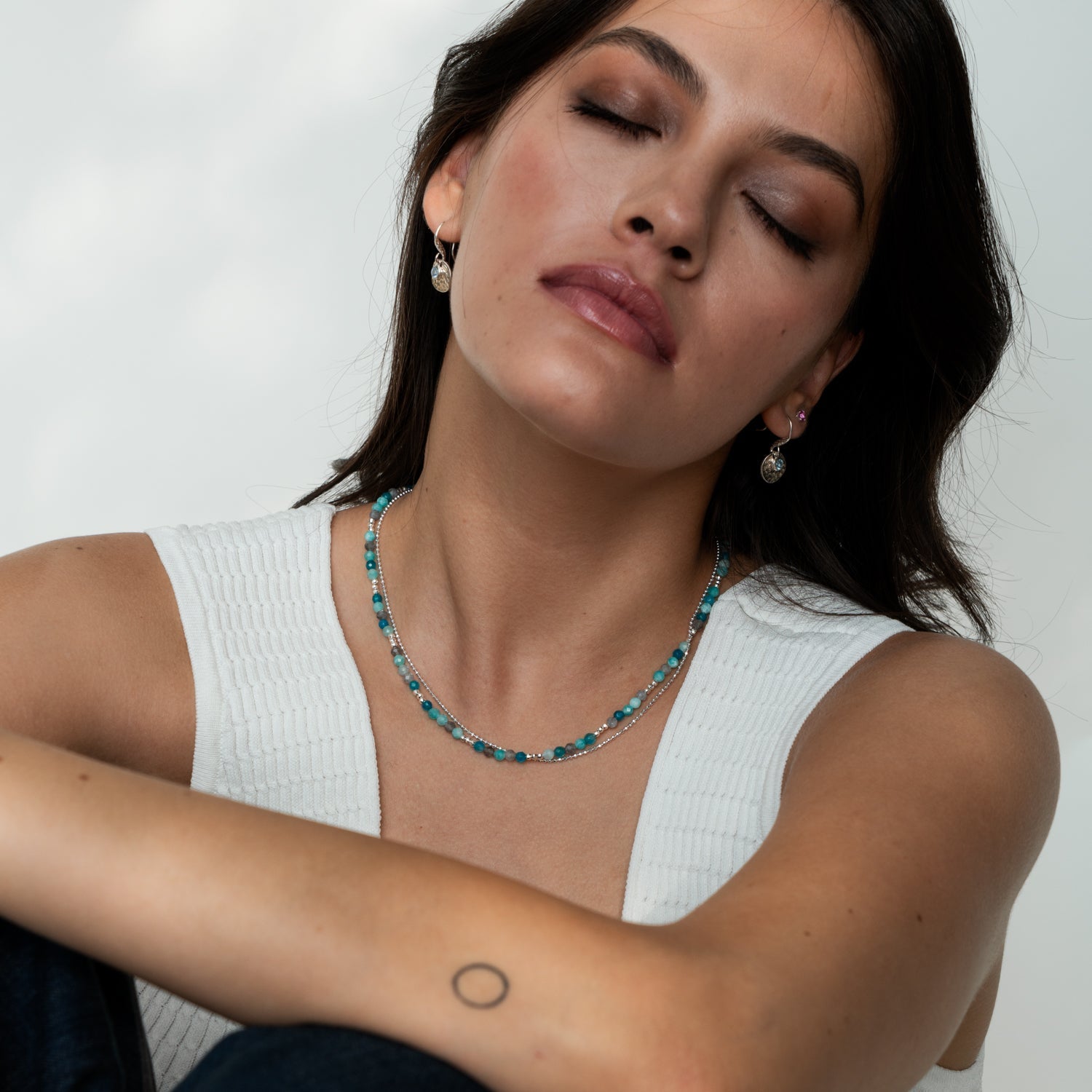 Hammered Disc & Blue Topaz Array Drop Earrings