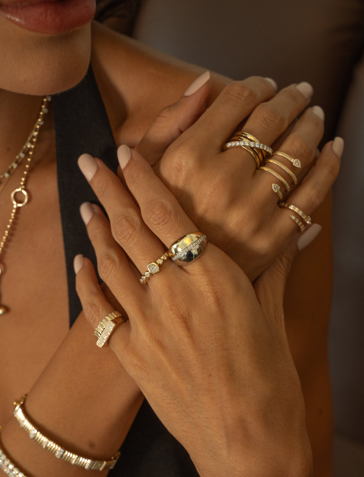 Two Tone Gold Diamond Chunky Ring