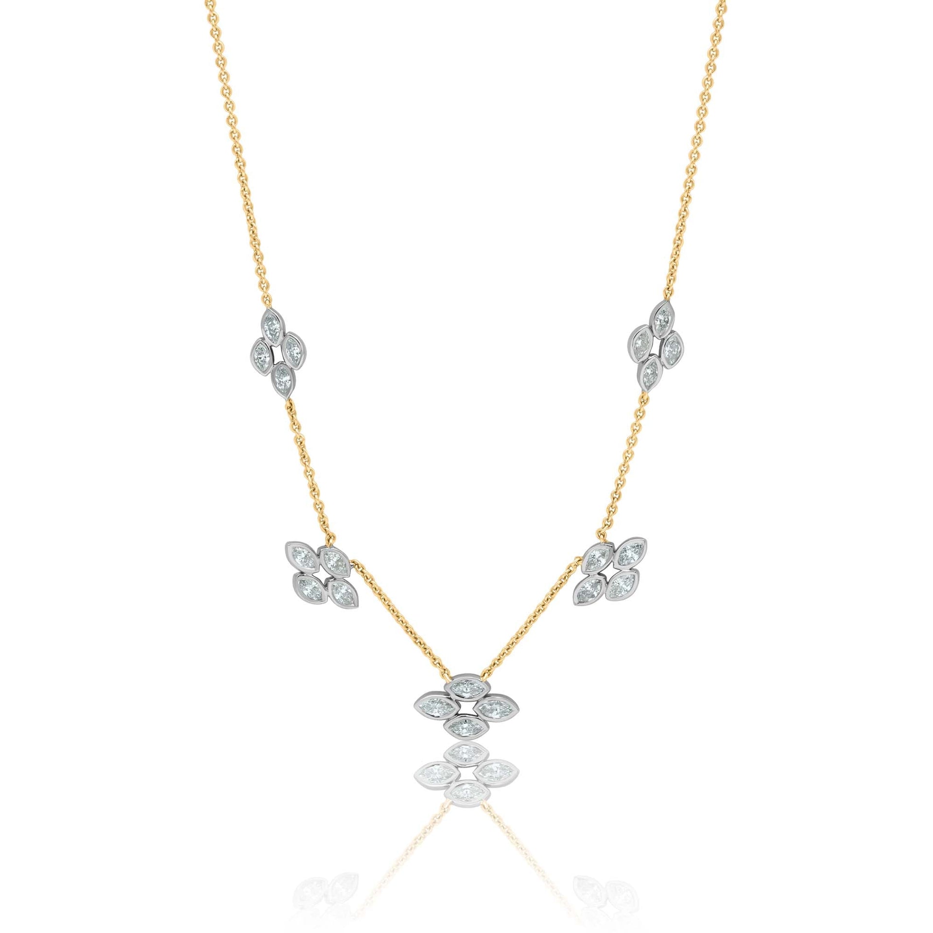 Gold Diamond Marquise Clover Spaced Necklace