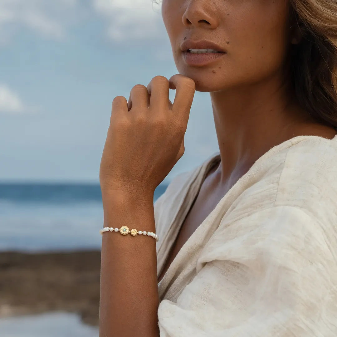 Serene Protection Pearl Evil Eye Lotus Bracelet