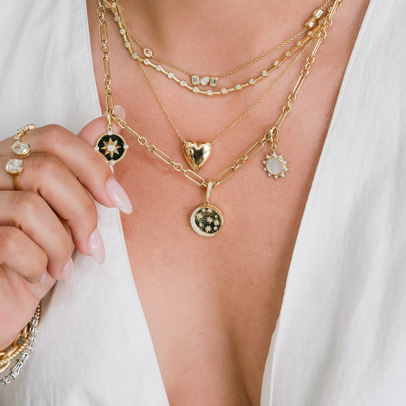 Gold Diamond Star Compass Pendant