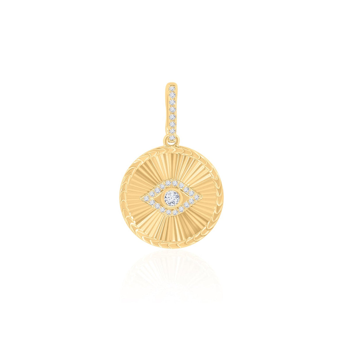 Gold Diamond Ribbed Round Evil Eye Pendant