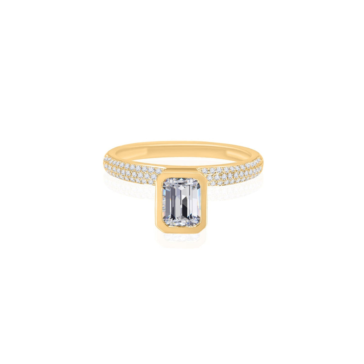 Gold Lab Diamond Bezel Emerald Pave Ring