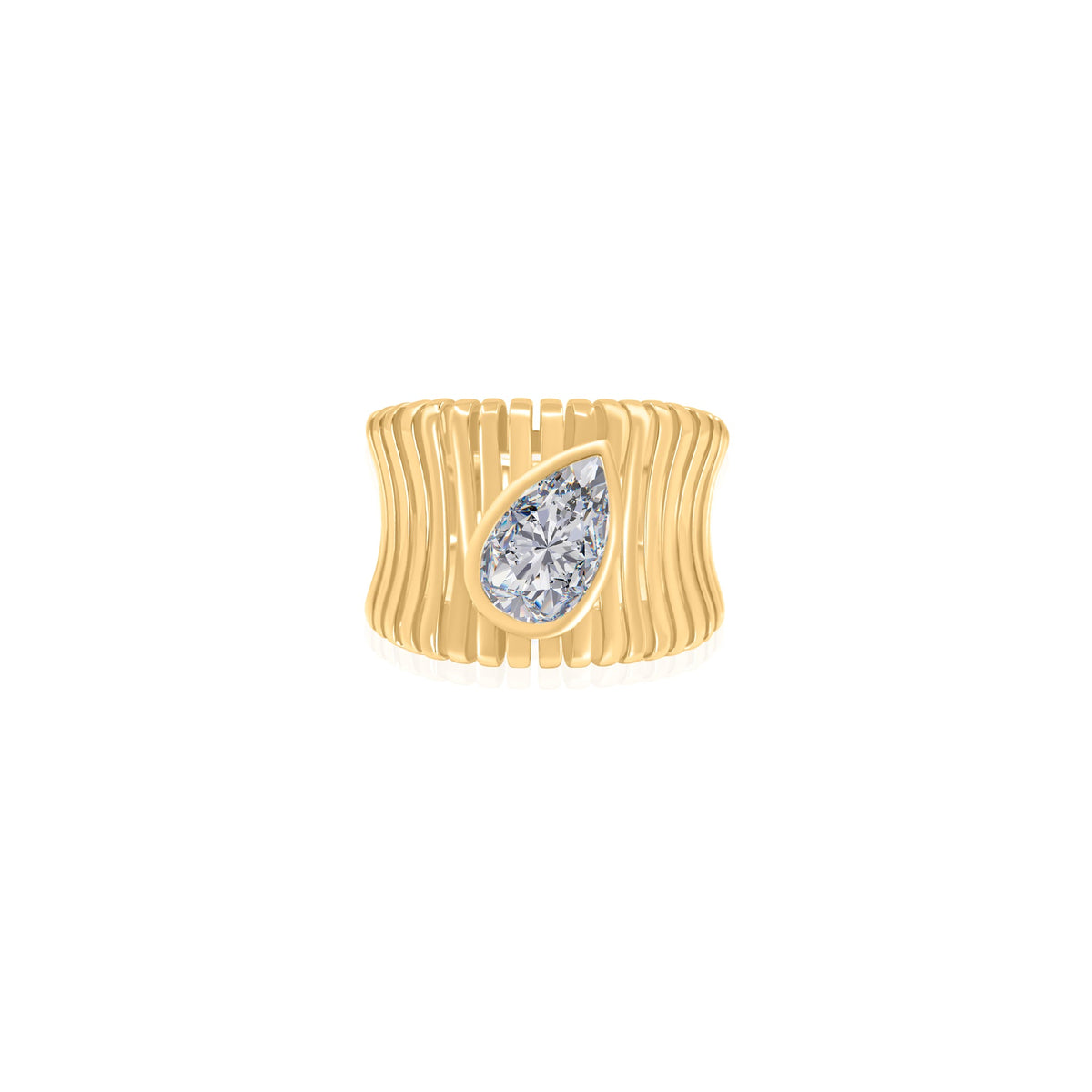 Gold Lab Diamond Pear Ribbed Ring