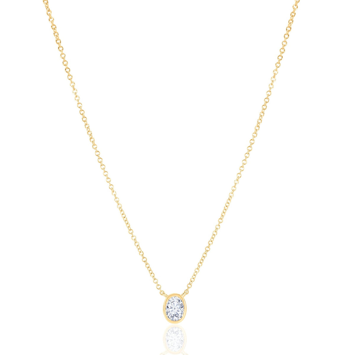 Gold Lab Diamond Bezel Oval Charm Necklace