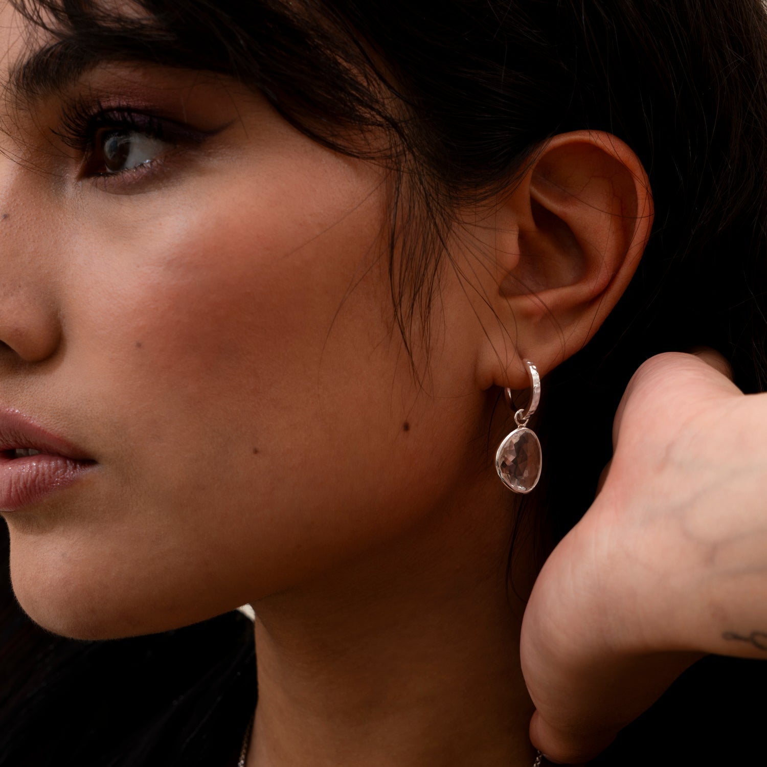 Rock Crystal Pebble Huggie Hoops