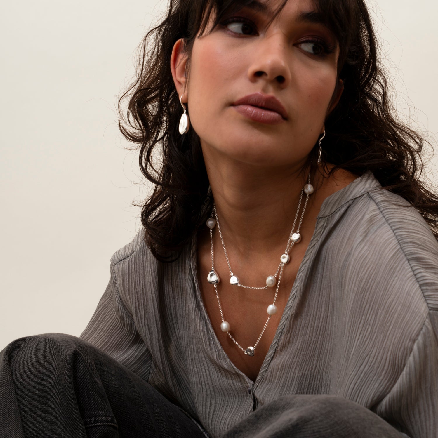 Long Baroque Pearl & Pebble Necklace