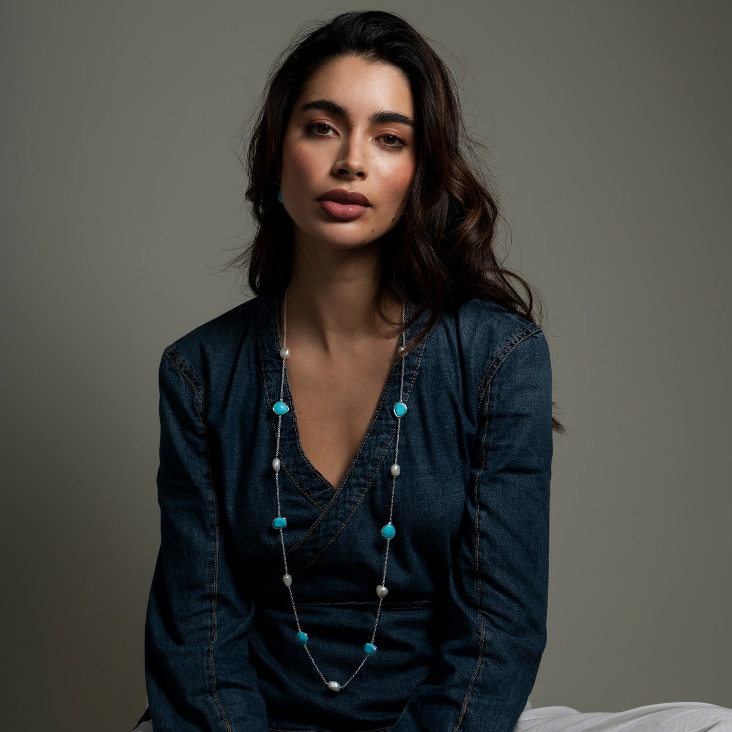 Long Turquoise & Baroque Pearl Necklace