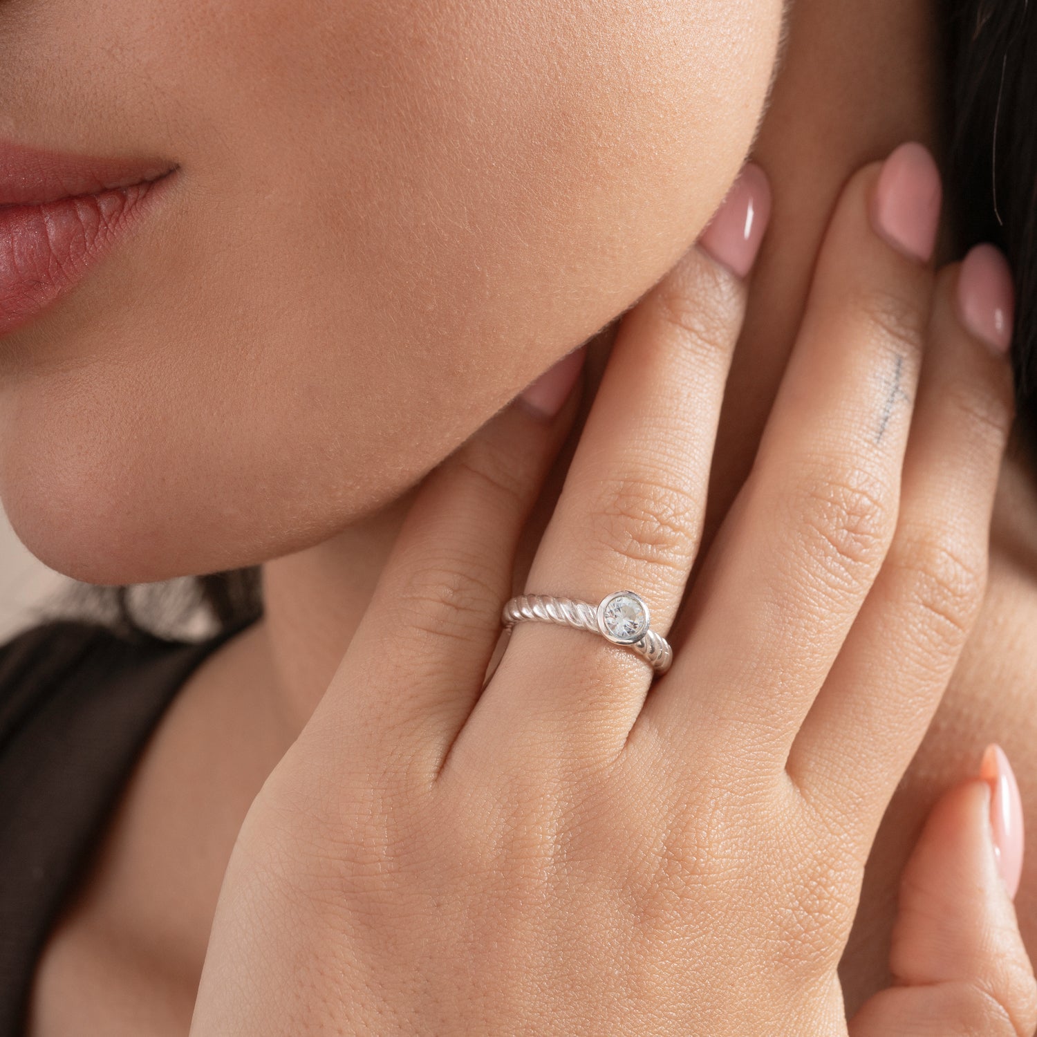 5mm White Topaz Twist Twinkle Ring