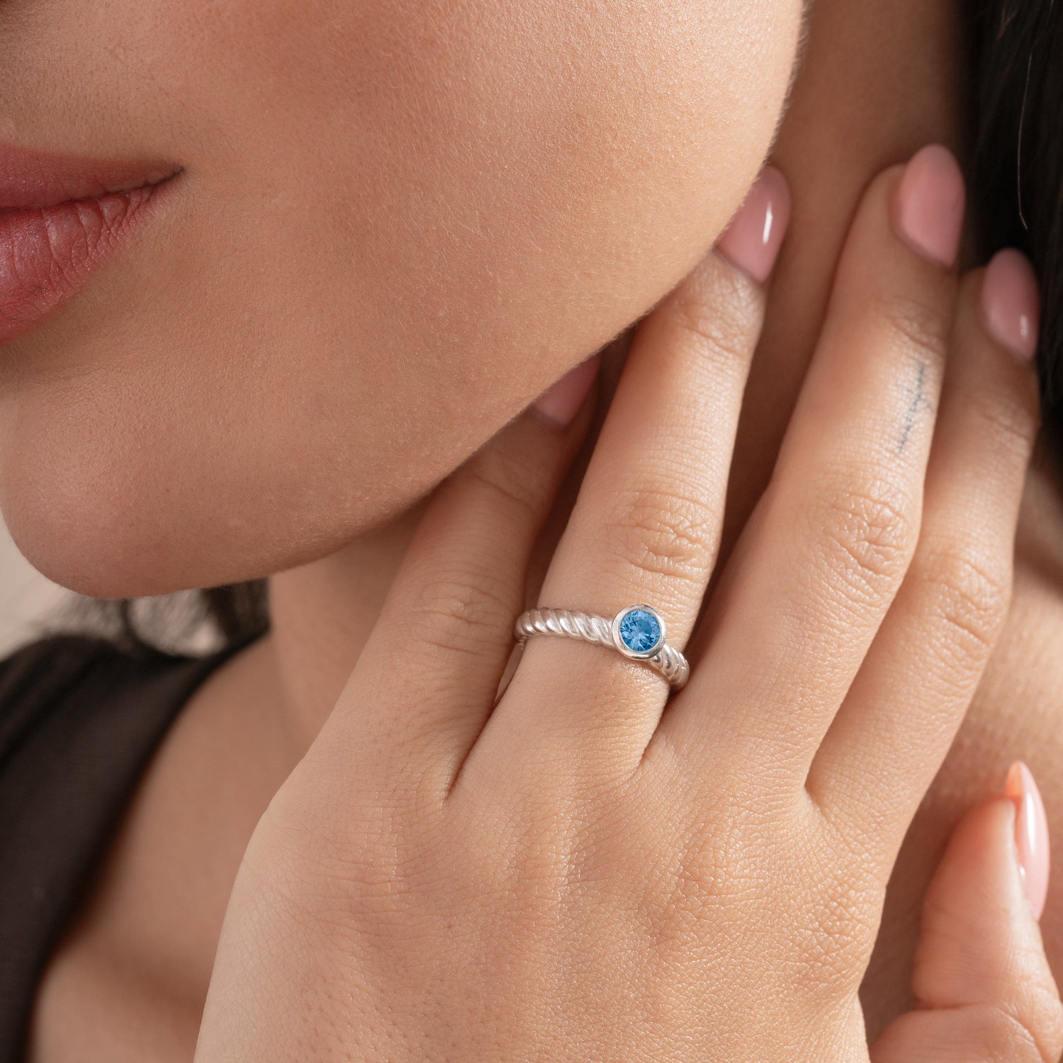 5mm Blue Topaz Twist Twinkle Ring
