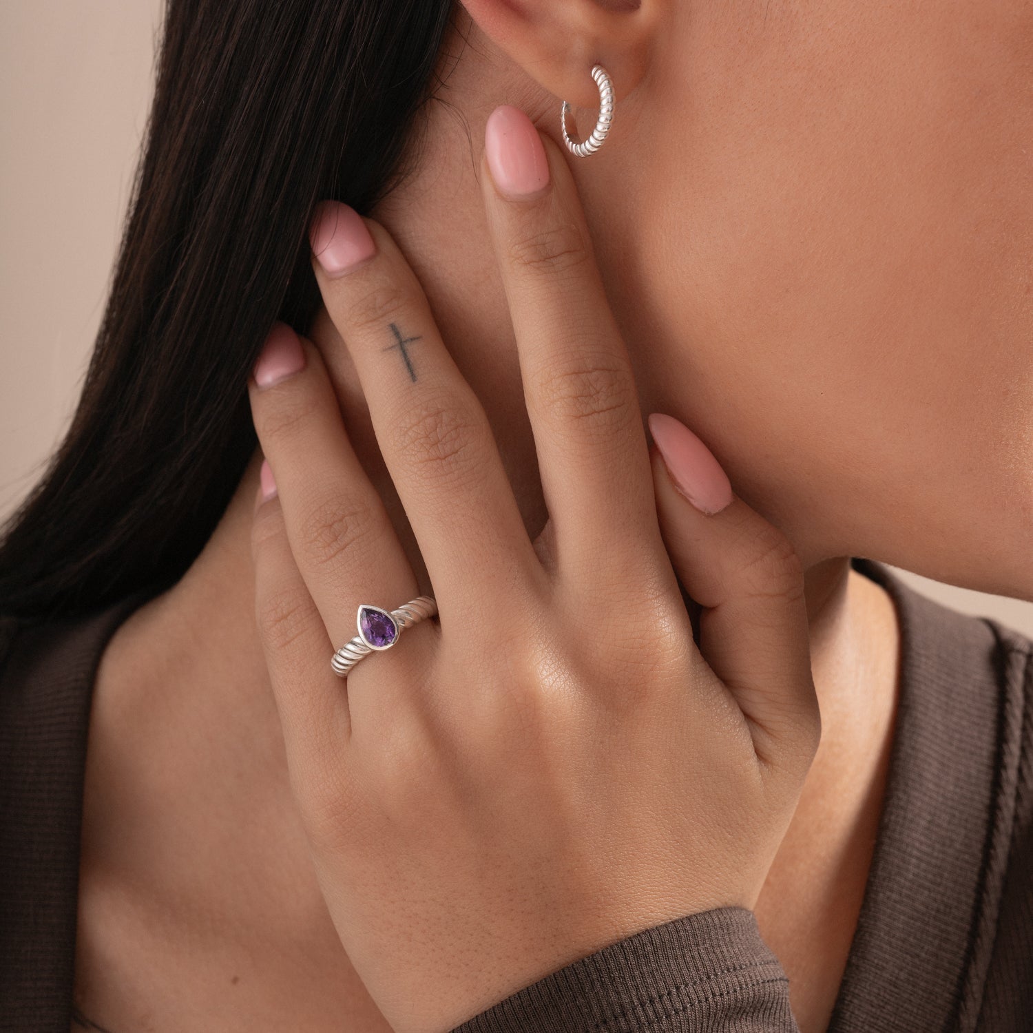 Amethyst Pear Twist Twinkle Ring