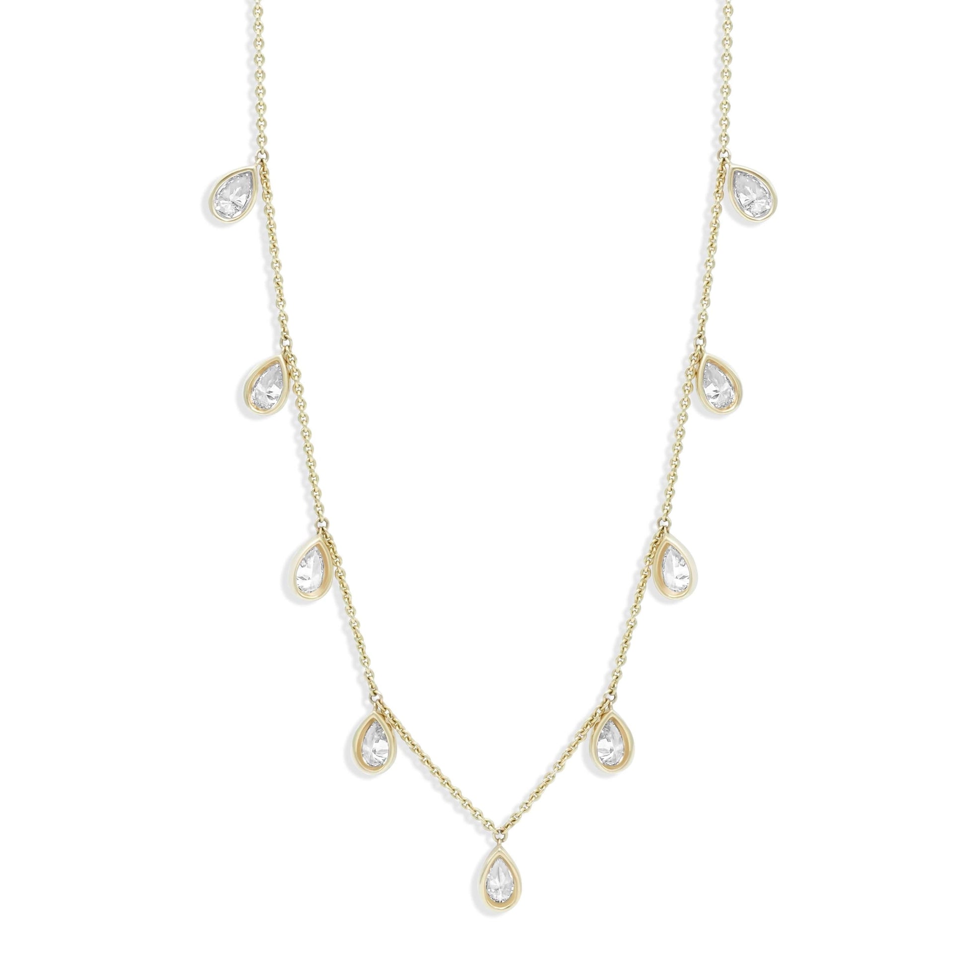 Gold Lab Grown Diamond Multi Pear Drop Necklace