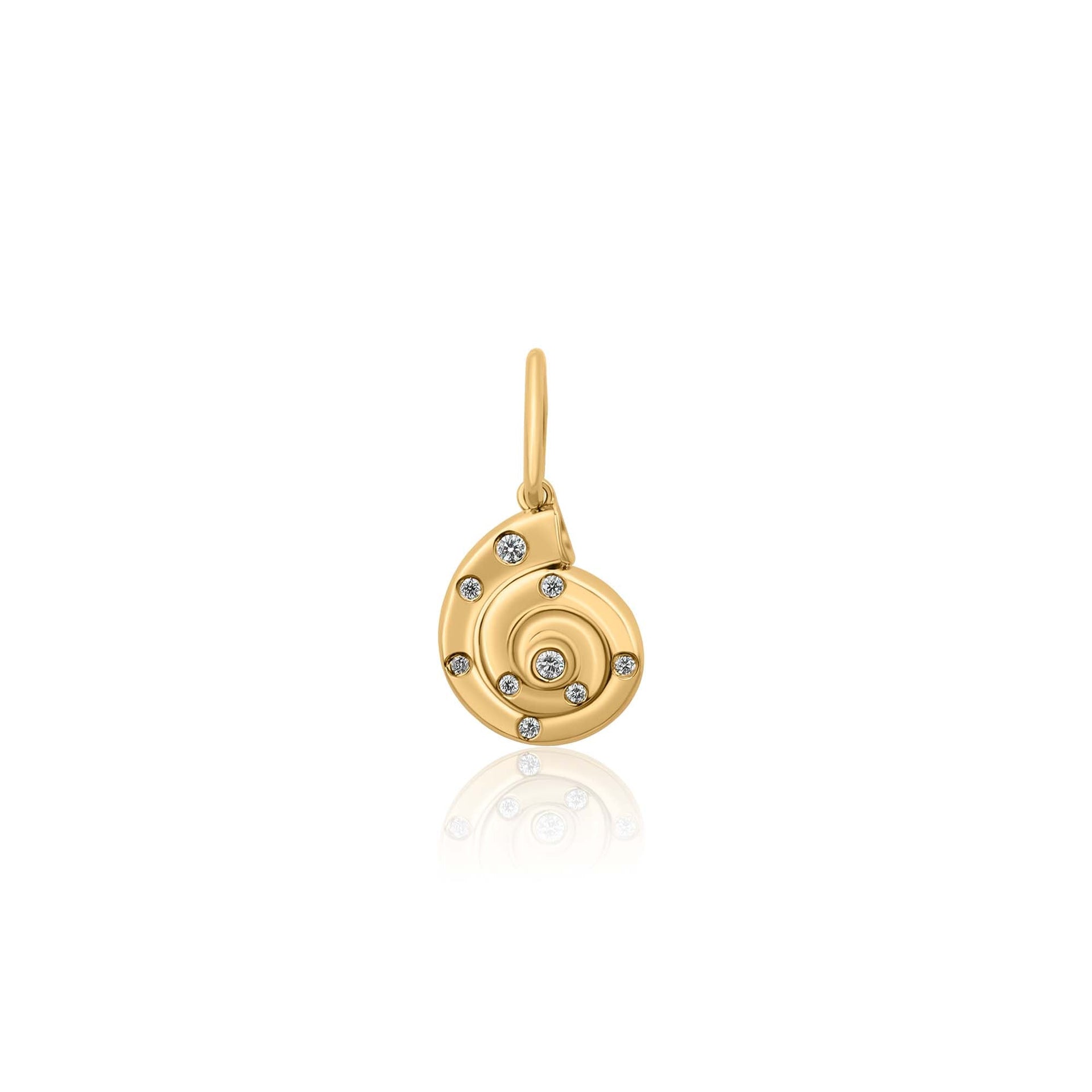 Gold Diamond Swirl Shell Pendant