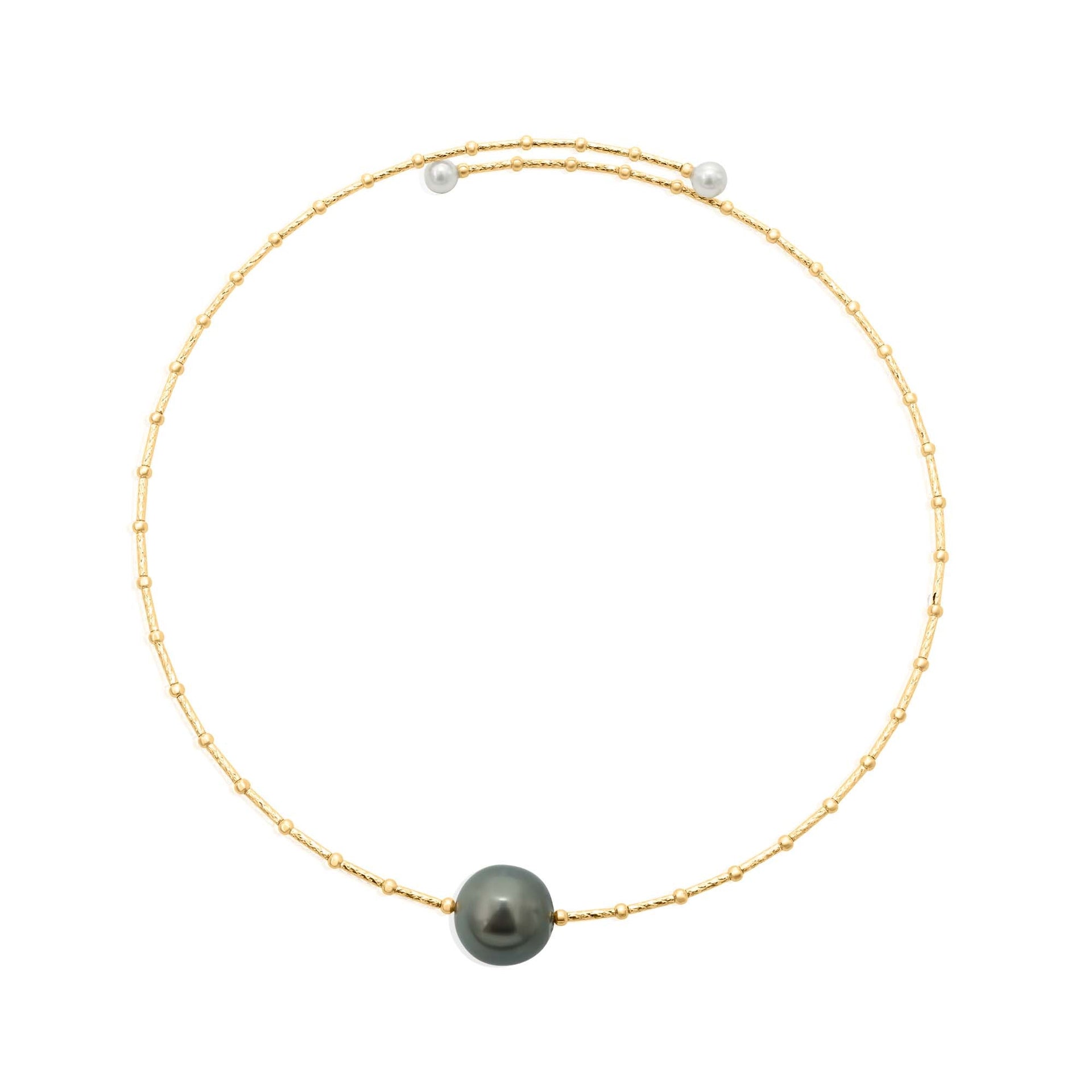 Gold Grey Freshwater Pearl Ball Choker Necklace