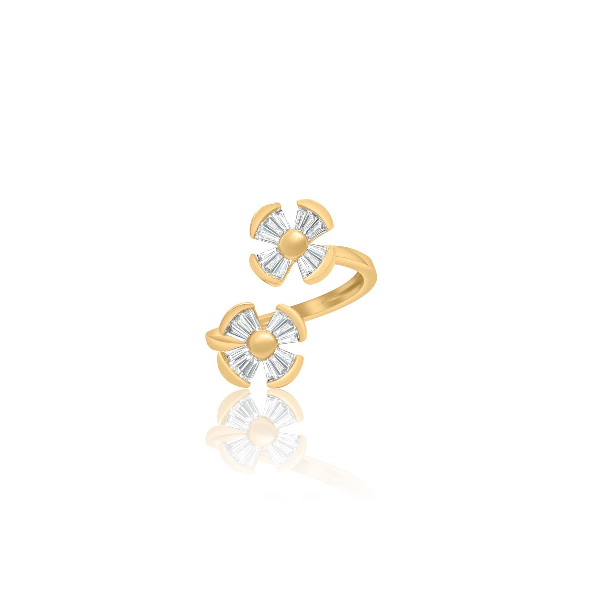 Gold Flower Baguette Diamond Ring
