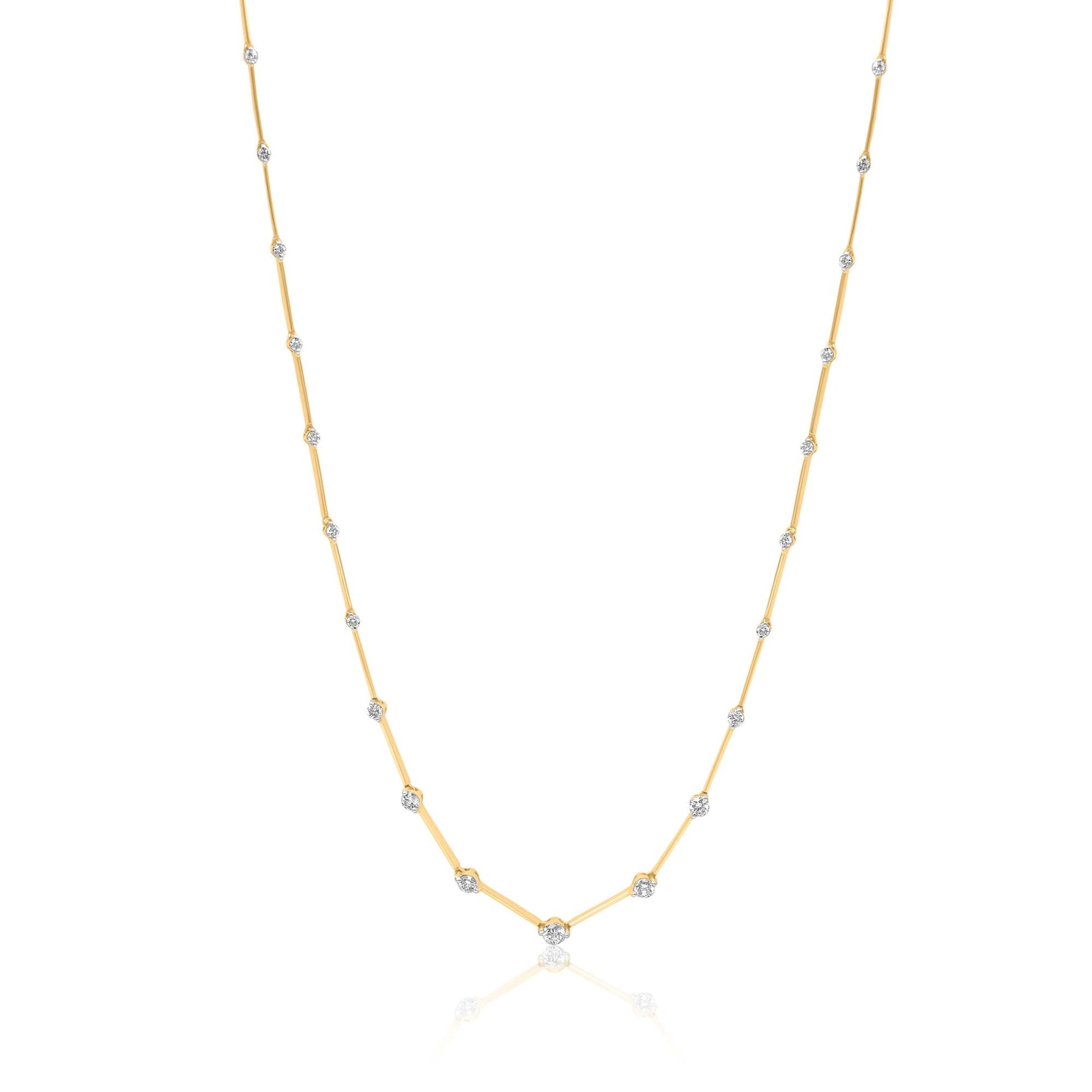 Gold Multi Diamond Bar Necklace