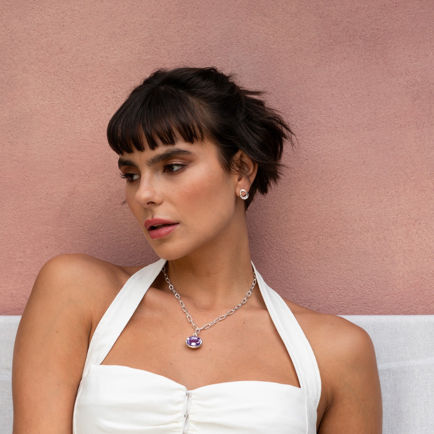 Large Oval Amethyst Array Pendant