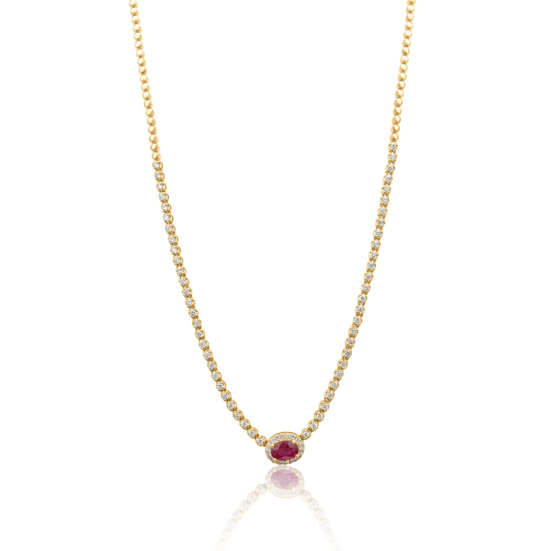 Gold Ruby Diamond Ball Necklace