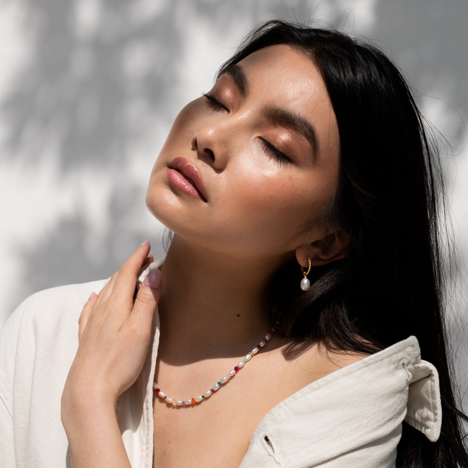 Timeless Oval Pearl Charm Hoops