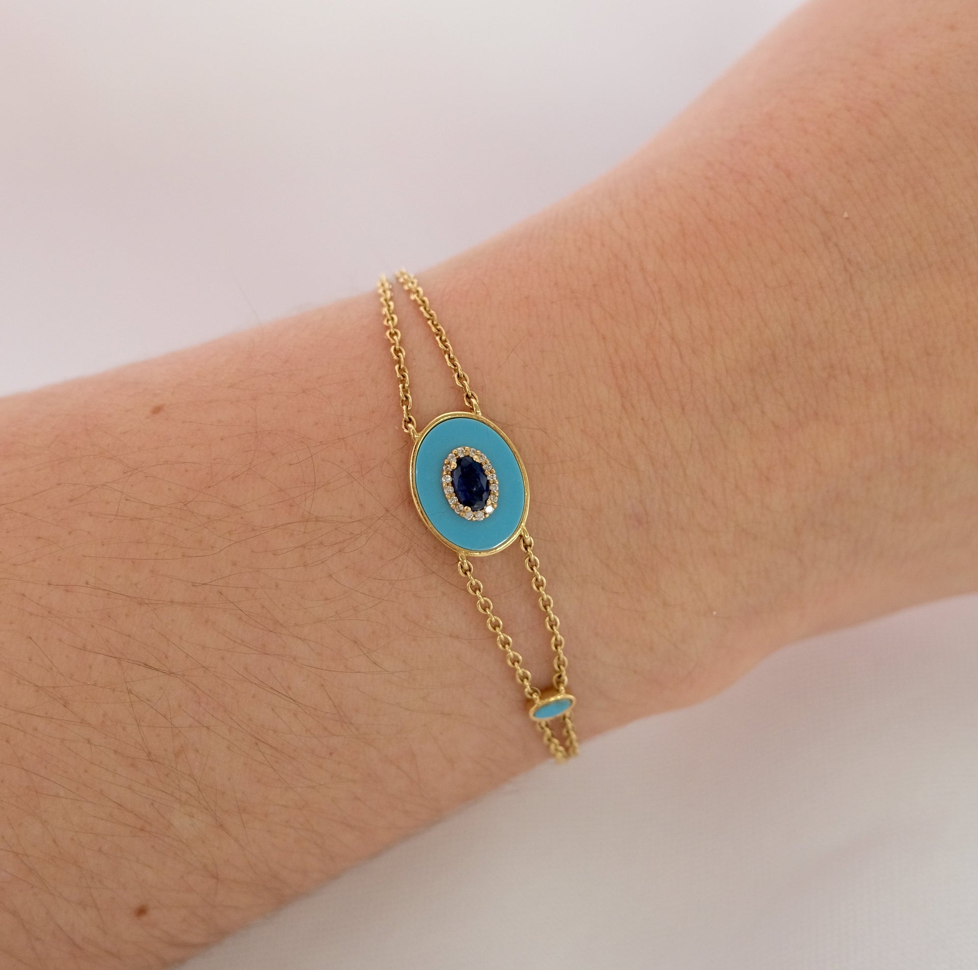 Gold Diamond Turquoise Sapphire Oval Bracelet