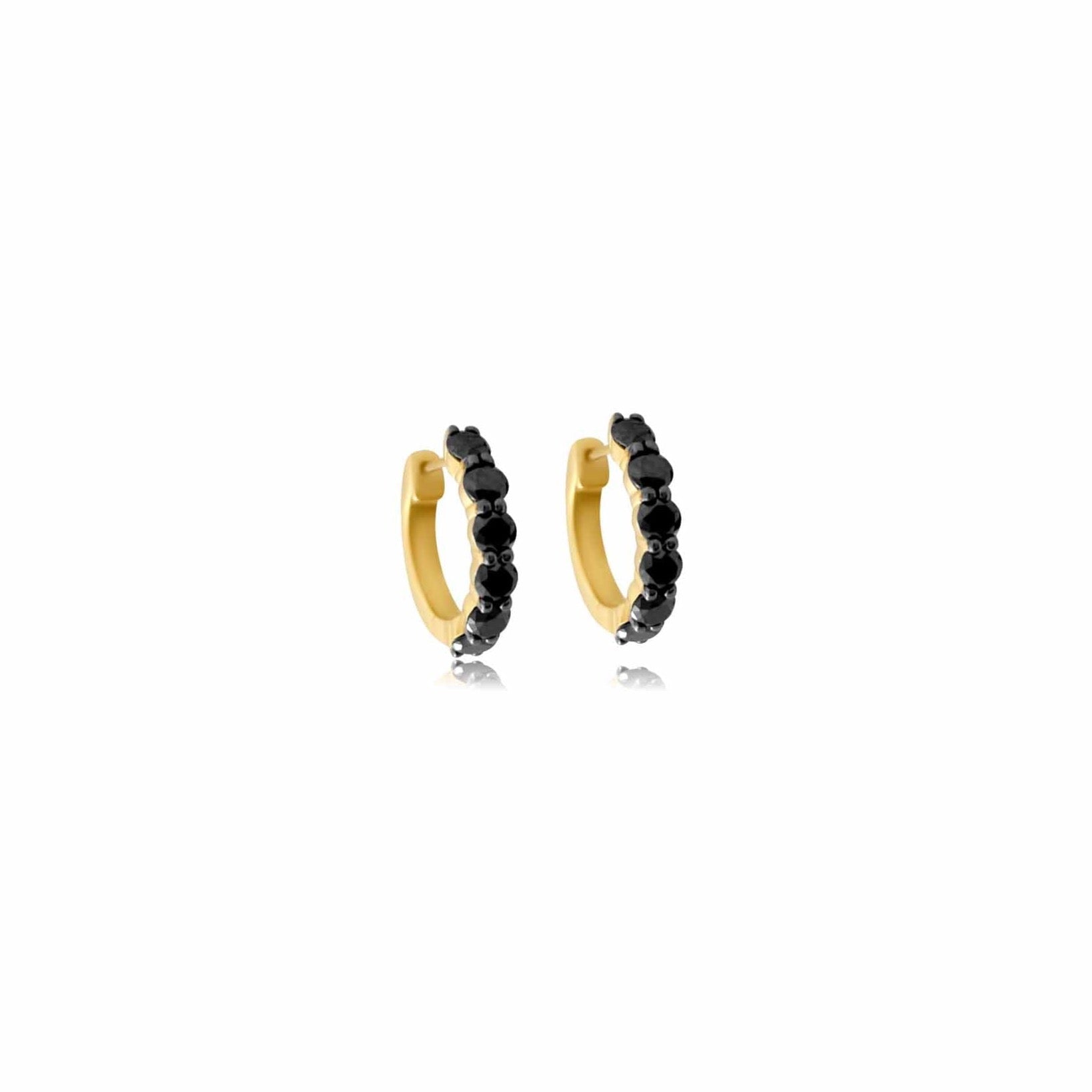 Gold Black Diamond Prong Hoop Earring