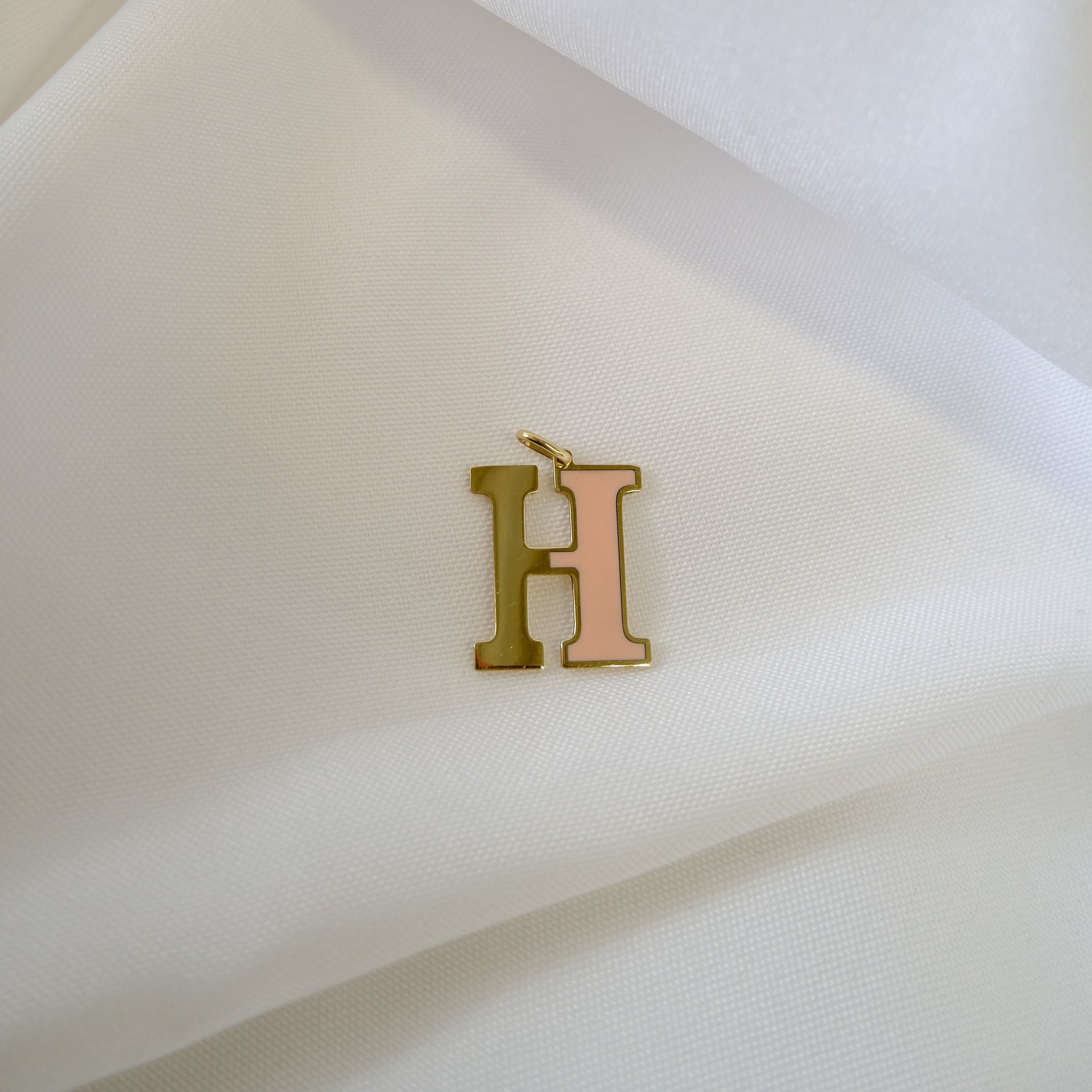 Gold Pink Enamel Letter H Pendant