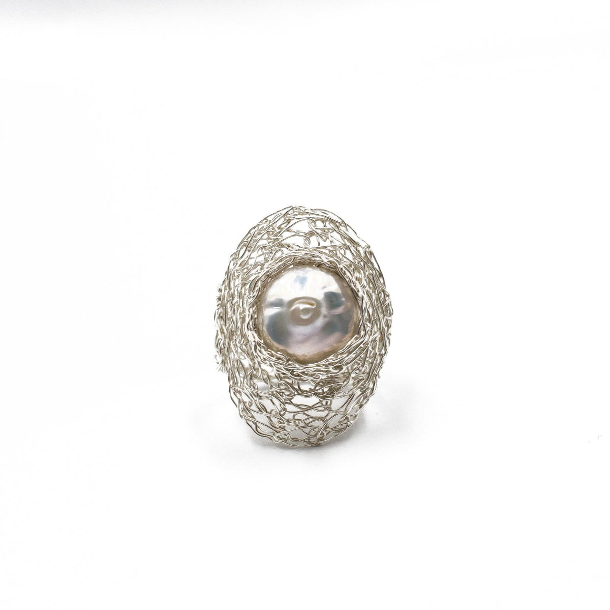 Silver Oval Pearl Ring
