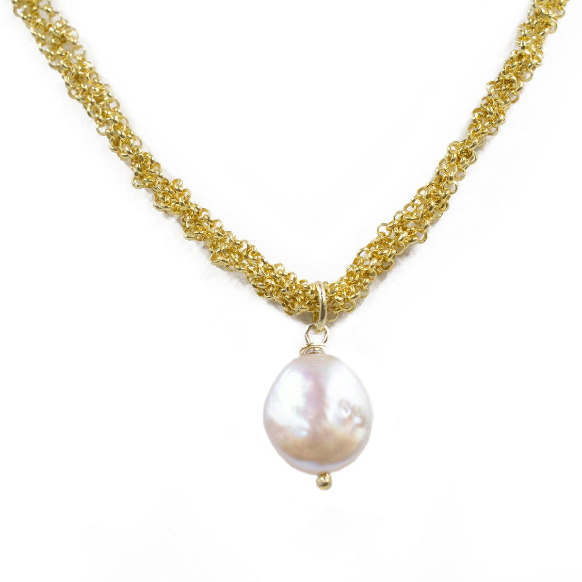 Gold Knitted Chain Pearl Necklace
