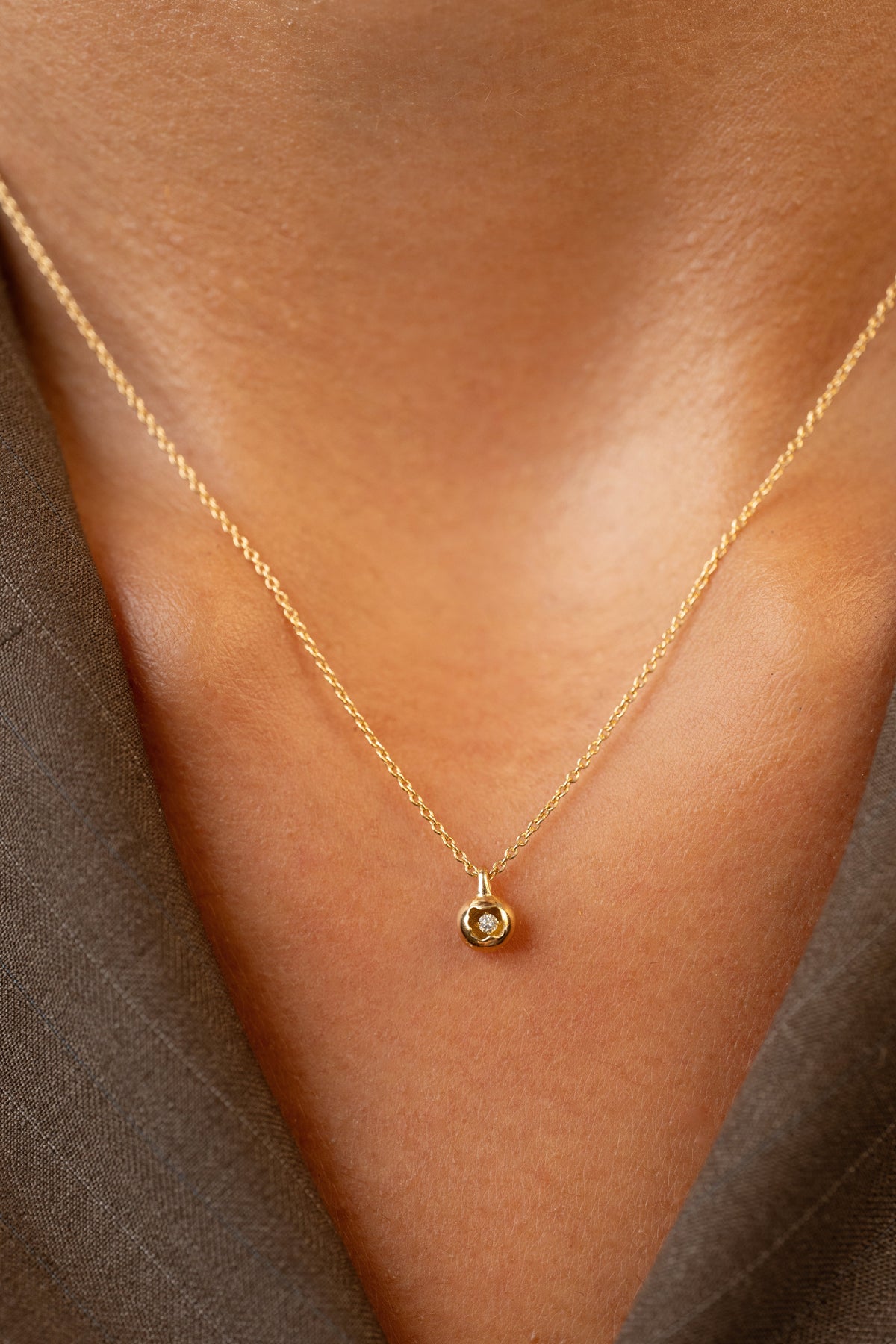 18K Diamond Dome Tag Necklace