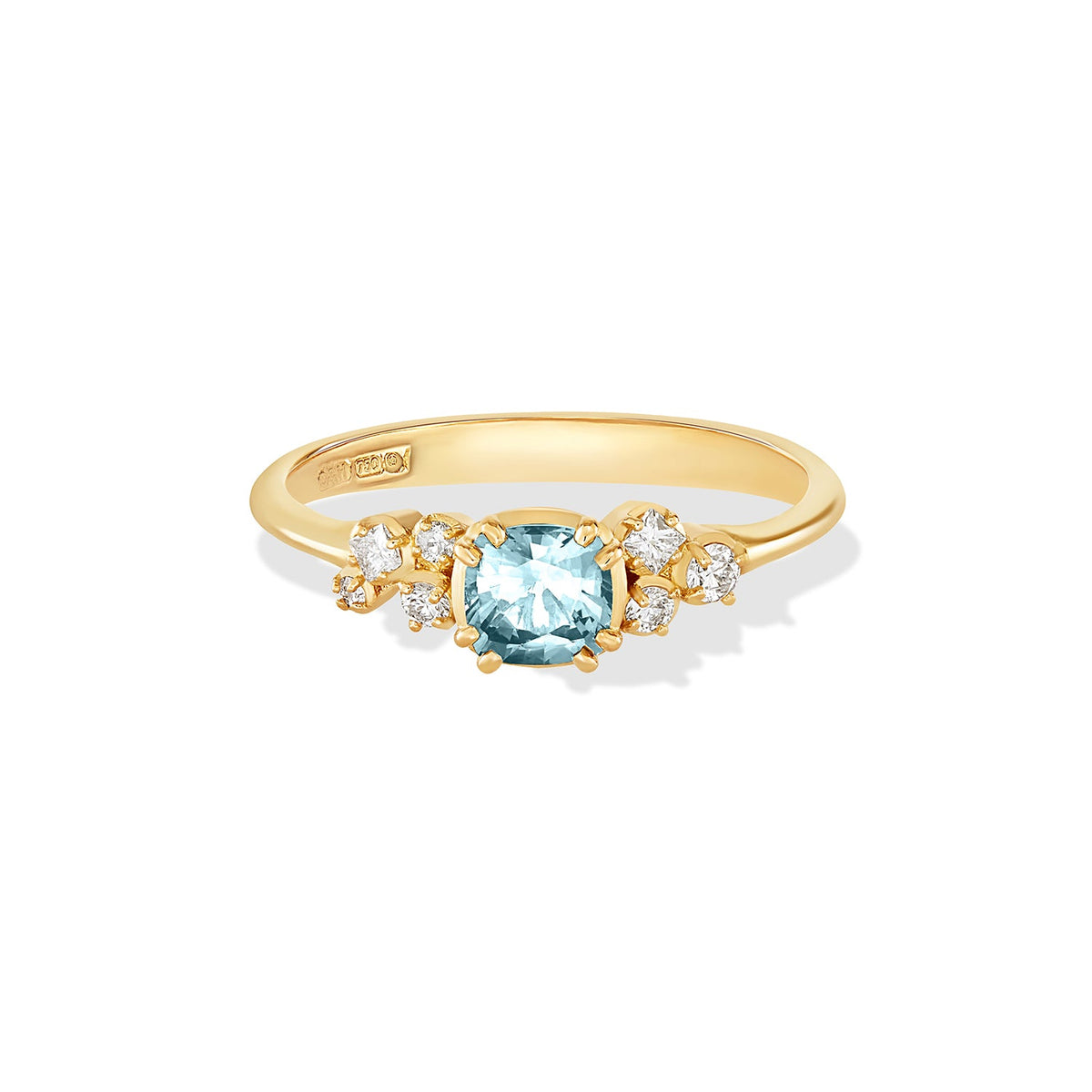 18k 5mm Cushion Aquamarine & Diamond Stargazer Ring