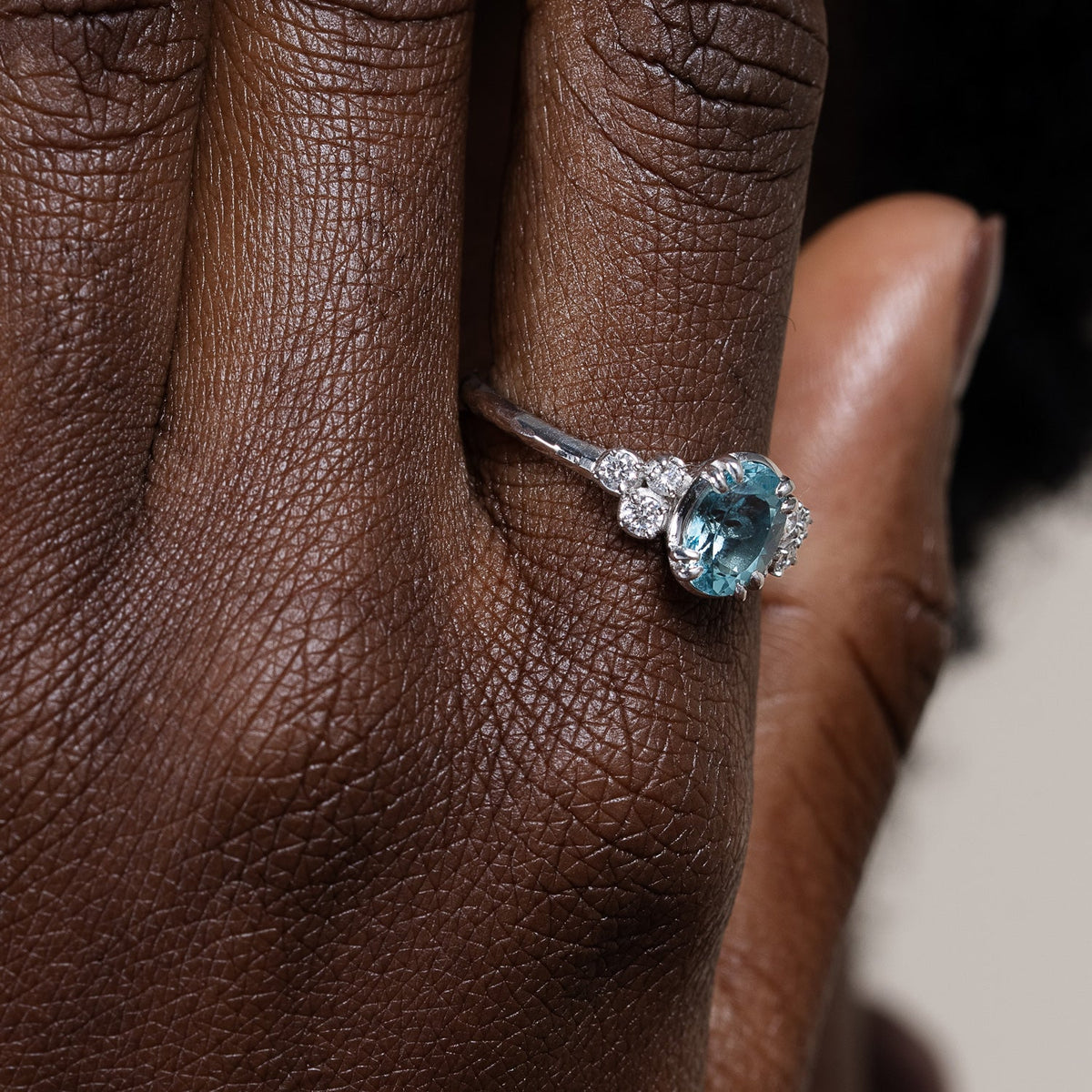 18k Large Oval Aquamarine & Diamond Stargazer Ring