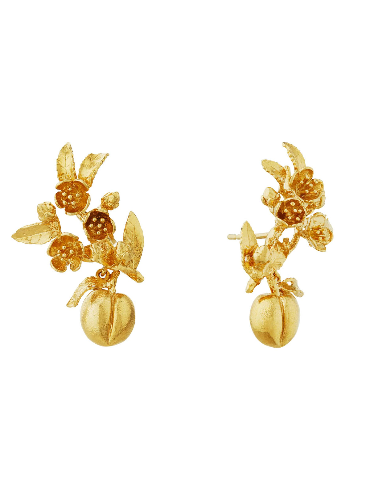 Peach Blossom Branch Climber Earrings with Hanging Peaches