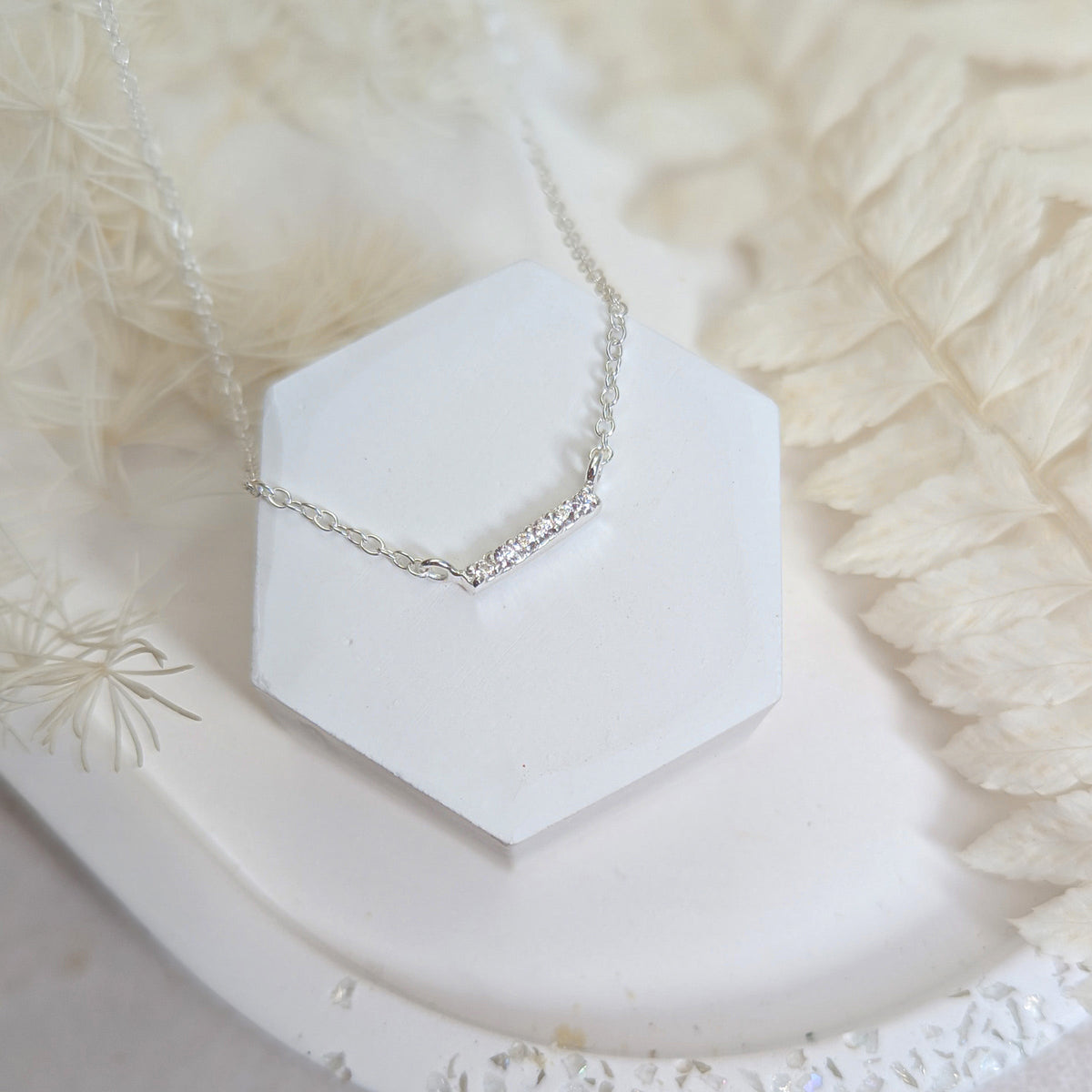 Dainty CZ Bar Necklace - Thin Bar Necklace