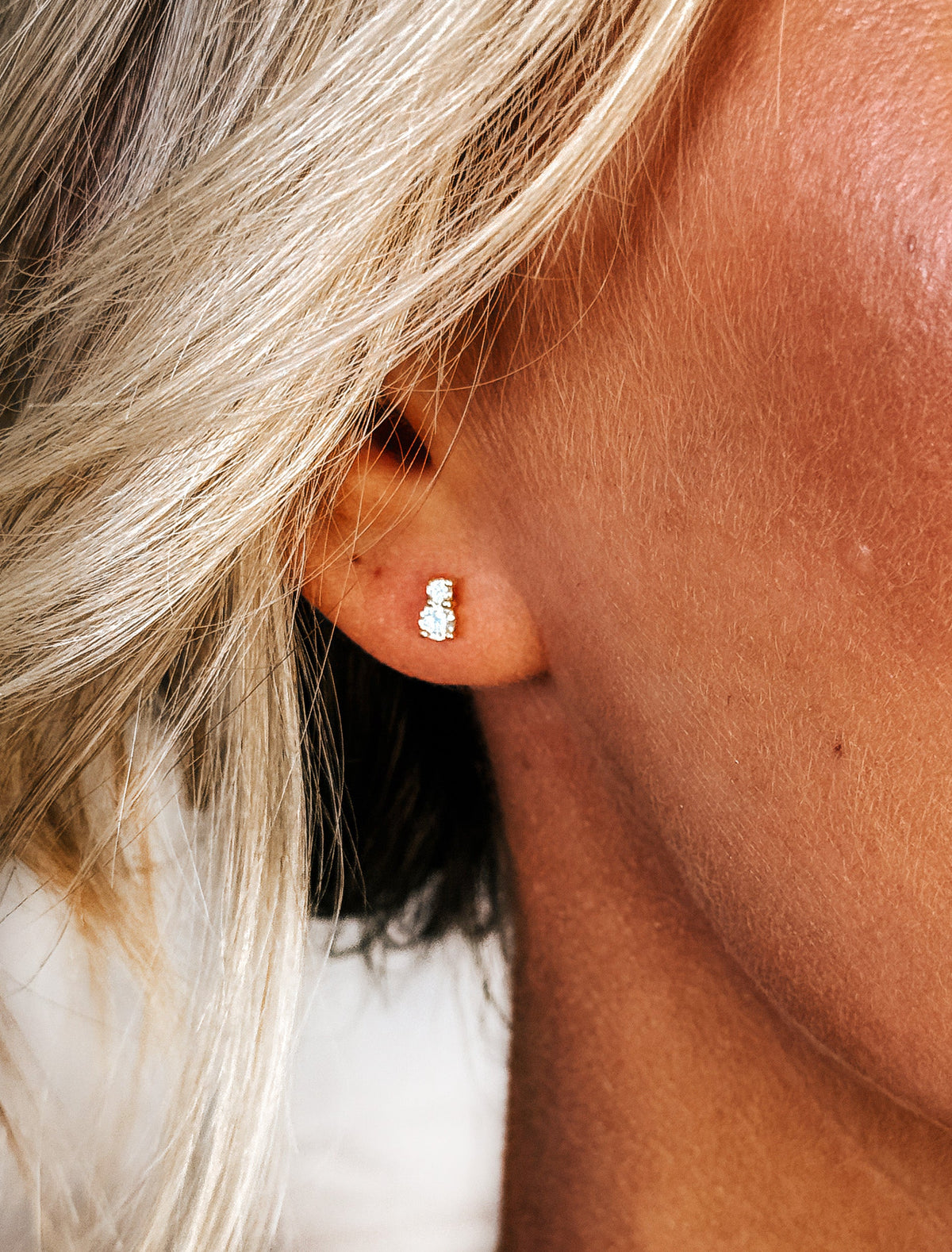 Dainty Two Stone CZ Stud Earrings