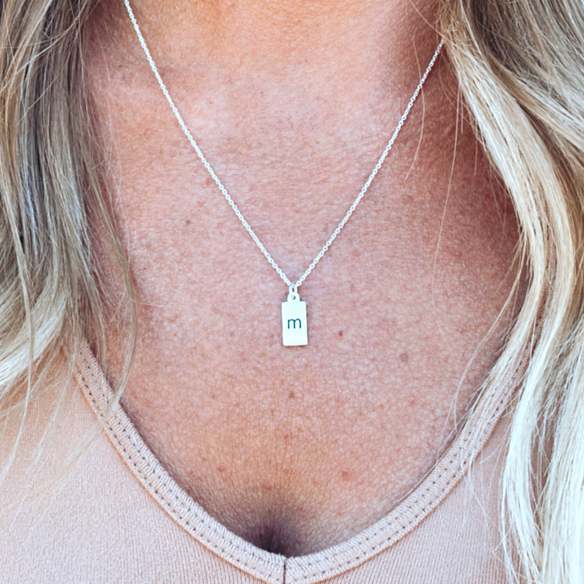 Tiny Rectangle Necklace - Personalized Initial Necklace