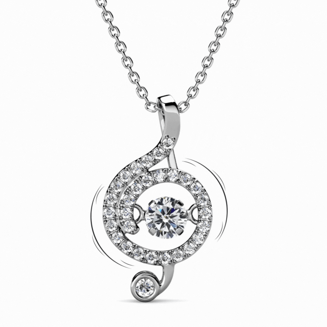 Jolene 18k White Gold Plated G-Clef Dancing Pendant Necklace with Swarovski Crystals