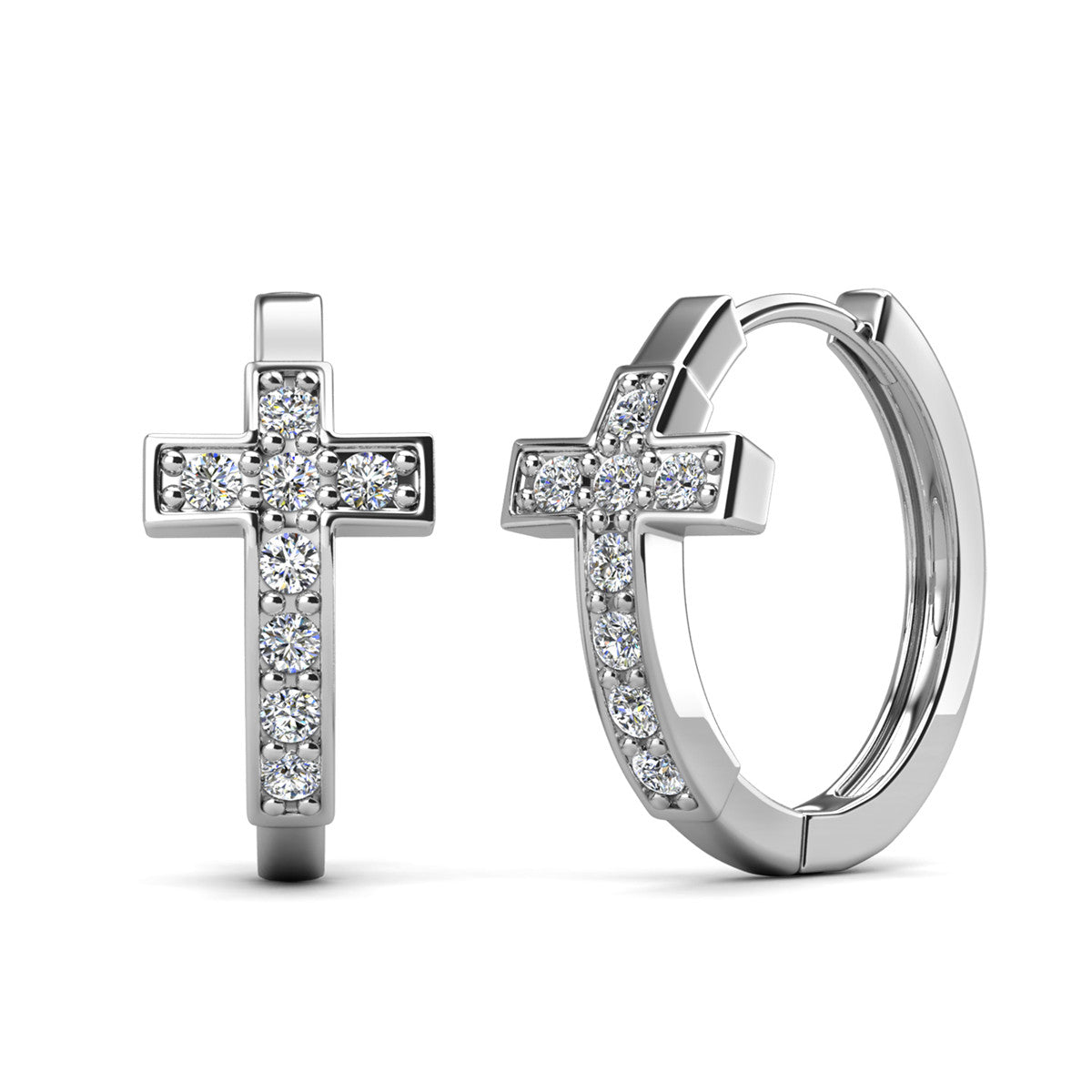 Danielle 18k White Gold Plated Hoop Cross Earrings with Swarovski Crystals