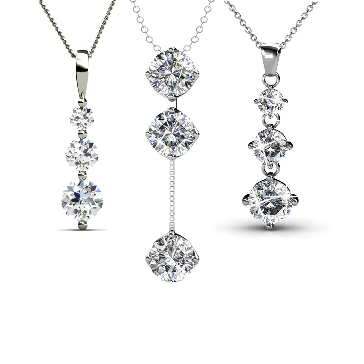 Cate & Chloe Necklace Pack of 3 - Delilah, Willow, Sloane 18k White Gold Plated Necklace